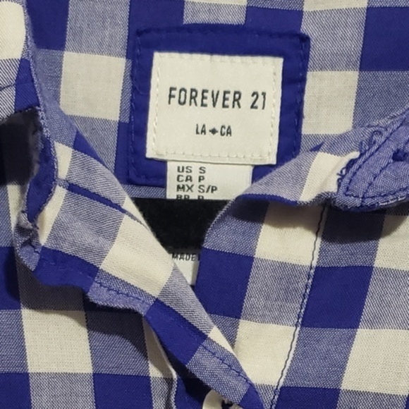 50% off forever 21 gingham blue button up long - Picture 5 of 7